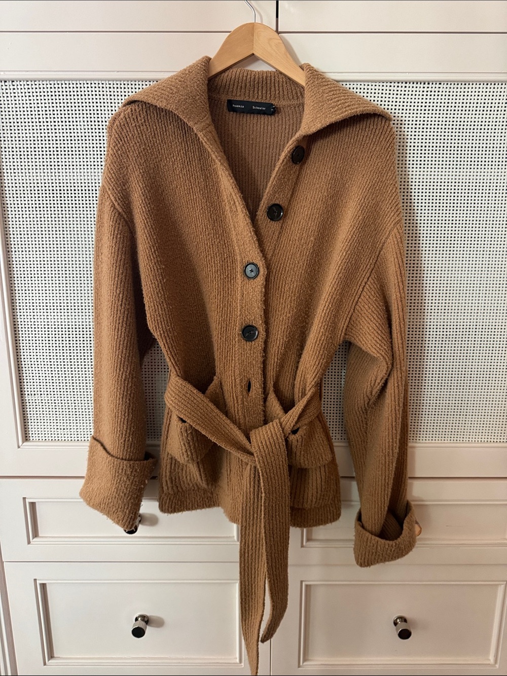 Proenza Schouler Camel Ribbed Knit Cardigan